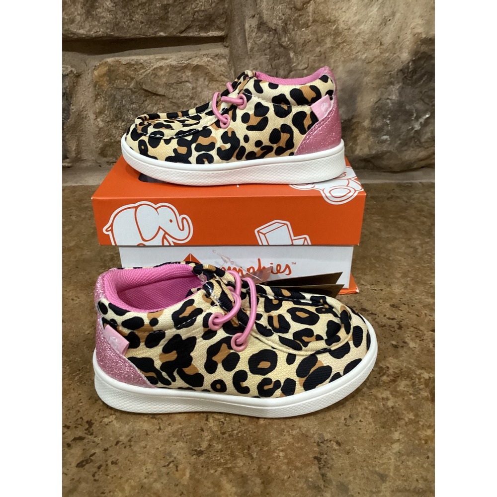 Oomphies Parker Crib Girls Cheetah Print Shoes Pink Glitter Toddler Size 2T New